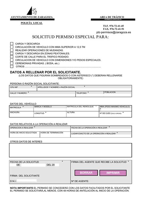 Impreso De Solicitud De Permisos Especiales Documento Pdf