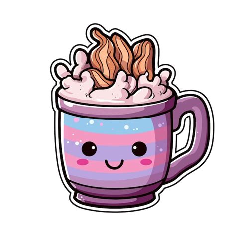 Premium Vector Hot Chocolate Sticker Cool Colors Kawaii Clip Art Illustration