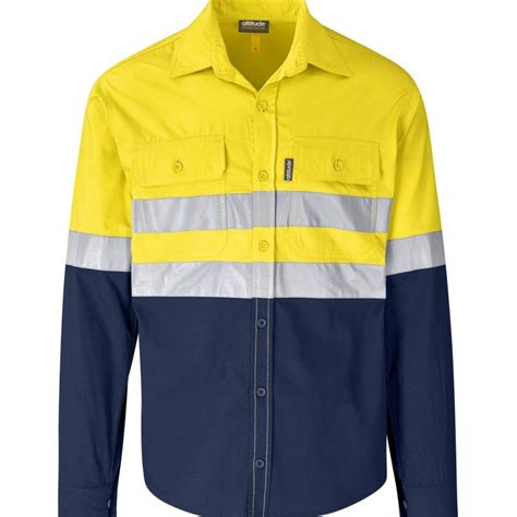 Dromex High Viz Long Sleeve Shirt Yellow Navy Large Leroy Merlin