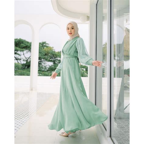 Jual Nearr Official Azaira Dress Wollpeach Mix Burkat Kekinian Elegan