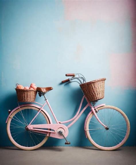 Premium Photo | Pink vintage bicycle with two baskets