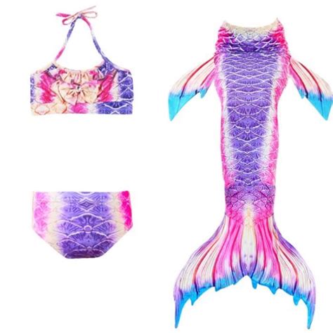 MAILLOT DE BAIN Fille Bikini Ensemble trois pièces Maillot de bain sirène enfant violet DH21