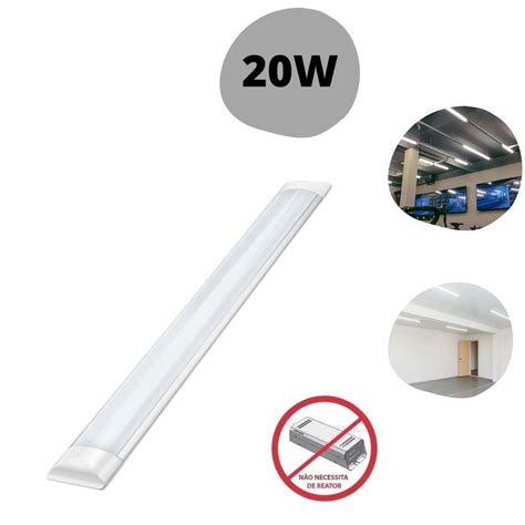 Luminária Tubular De Sobrepor Led Slim 20w 60cm Branco Frio 1202