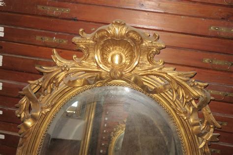 Proantic Grand Miroir Ovale En Bois Doré époque 19ème