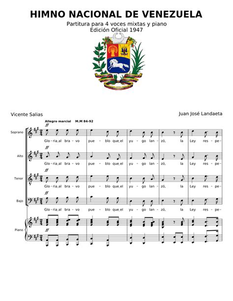 HIMNO NACIONAL DE VENEZUELA. National Anthem of Venezuela. Piano and ...