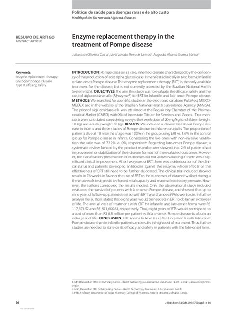 (PDF) Enzyme replacement therapy in the treatment of Pompe disease ...