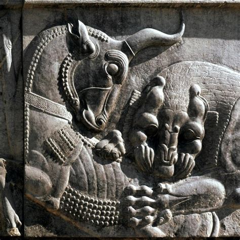 Relief carving, ruins of the ancient Persian city of Persepolis, Iran ...