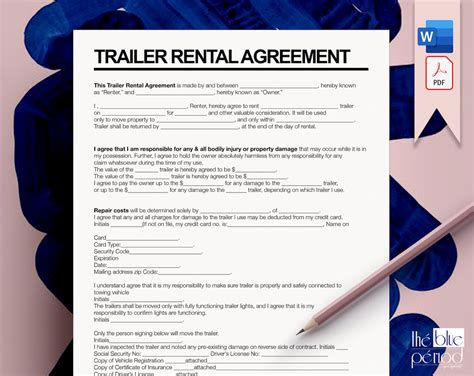 Editable Trailer Rental Agreement Etsy