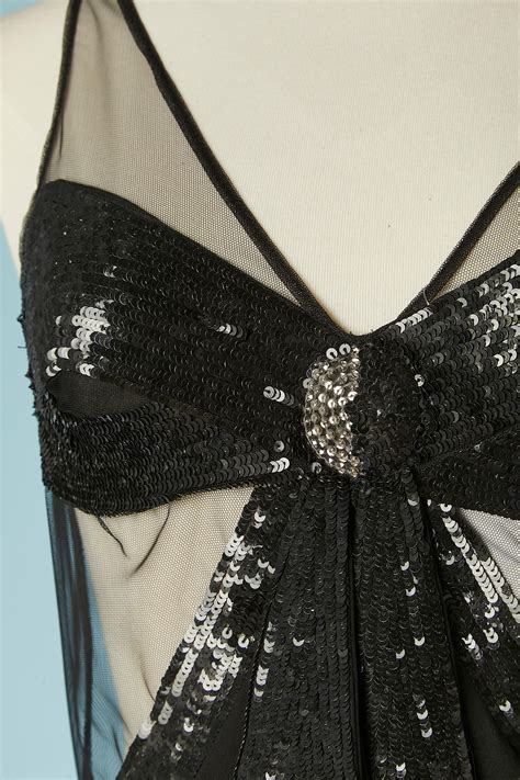 Black see-through evening dress with black and silver sequin Gai