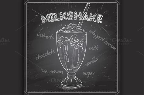 Milkshake Scetch On A Black Board Milkshake Chalk Menu Creative Poster Design