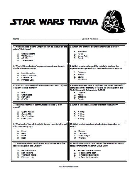 Star Wars Trivia – Free Printable