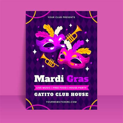 Plantilla De Volante Vertical De Mardi Gras Plano Vector Gratis