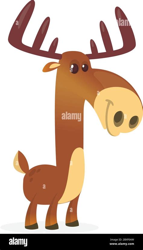 Happy Cartoon Moose Character Vector Moose Illustration Isolated Stock