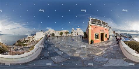 360 View Of Oia Santorini In Greece With The Church Of Panagia