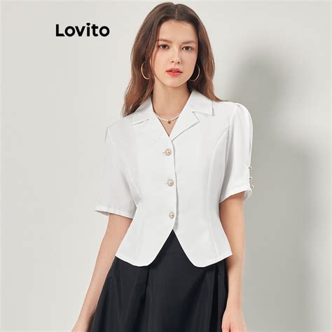 Lovito Elegant Plain Button Blouses For Women L68ED035 Light Green