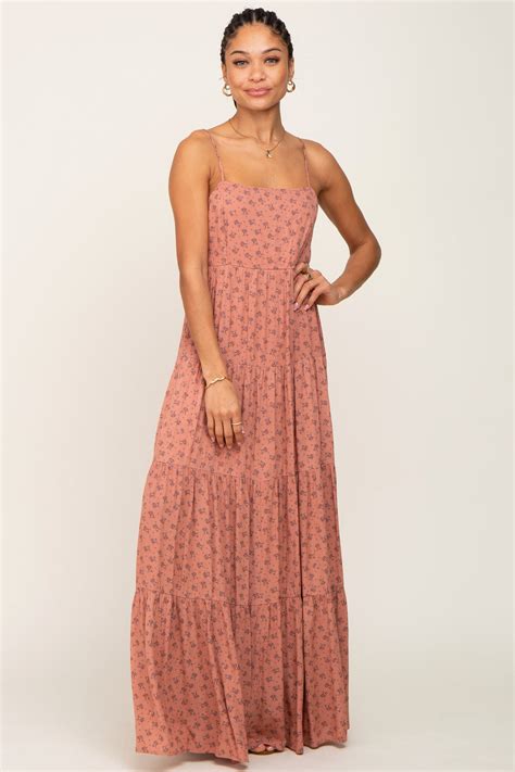 Rust Ditsy Floral Tiered Maxi Dress Pinkblush