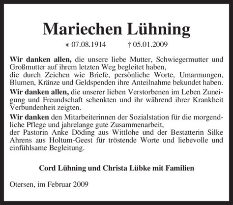 Traueranzeigen Von Mariechen L Hning Trauer Kreiszeitung De