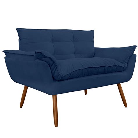 Poltrona Decorativa Namoradeira Opalla 02 Lugar Suede Azul Marinho Ds