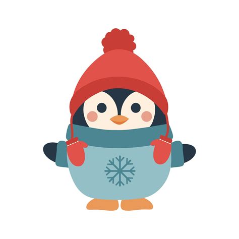 Cute Baby Penguin Cartoon Illustration Christmas Character Winter