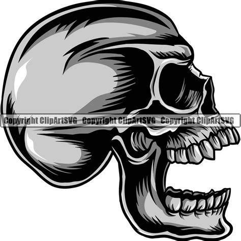 Scary Skull Skeleton Head Evil Horror Side Sideways Profiles Mouth Open ...