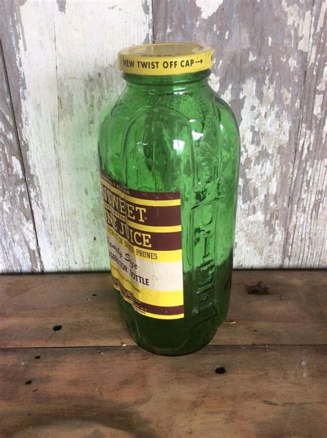 Vintage Green Glass Prune Juice Bottle Water Bottle One Quart 1909234123