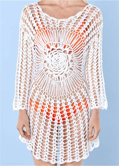 Crochet Detail Cover Up Mid Rise Hipster Classic Bikini Bottom White Crochet White Cover Up