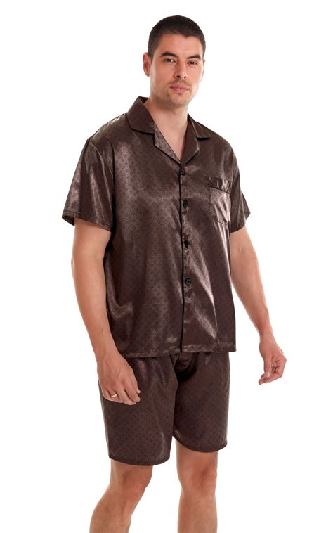 Mens Silk Satin Pajama Set Short Sleeve Chestnut Tony And Candice