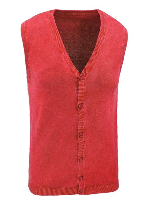 Gilet Smanicato Uomo Primavera Estate Rosso Cardigan Maglia Slim Fit In Cotone