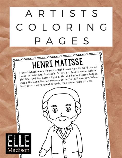 Set Of Famous Artists With Informational Text Coloring Pages Or