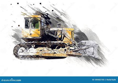 Bulldozer Illustration Color Art Grunge Drawing Vintage Stock Illustration Illustration Of