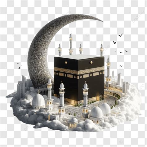 Islamik Pilgrimage Haj Kabba With Realistic 3d Crescent Moon Kabba