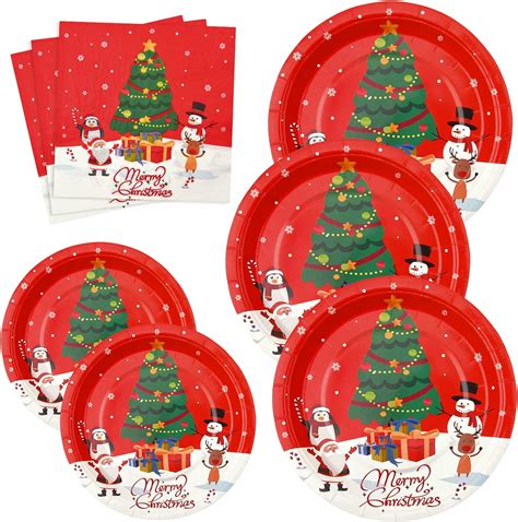 Homlouue 150 Pcs Christmas Plates And Napkins Christmas Tree Snowman Party Supplies