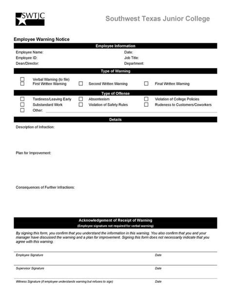 60 Employee Warning Notice Example And Template Redlinesp