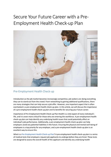 Secure Your Future Career With A Pre Employment Health Check Up Plan By