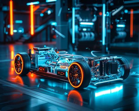 Futuristic Electric Sports Car Chassis And Battery Packs Showcase For