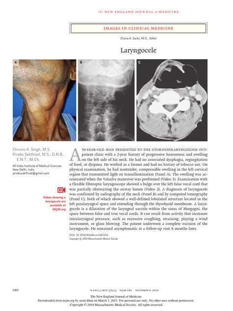 Laryngocele: Images in Clinical Medicine | PDF | Larynx | Medical ...