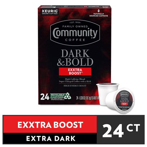 Community Coffee Dark And Bold Exxtra Boost Pods For Keurig K Cups 24