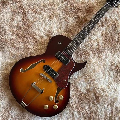 Custom Jazz Electric Guitar Semi Hollow Body In Sunburst Color