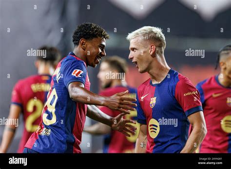 Lamine Yamal Dani Olmo Seen Celebrating After Scoring Goal During