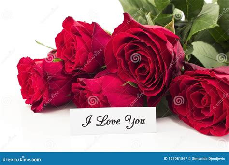 I Love You Card with Bouquet of Red Roses Stock Image - Image of ...