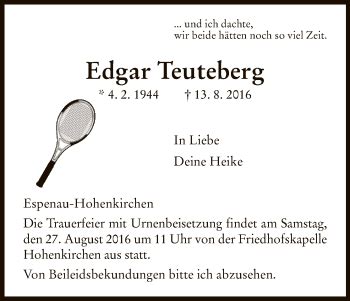 Traueranzeigen Von Edgar Teuteberg Trauer Hna De