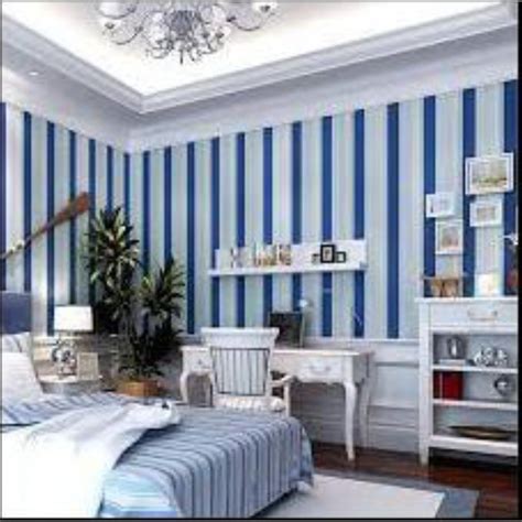 Jual Wallpaper Dinding Ukuran 45 Cm X 10 M Motif Salur Biru Tua Navy