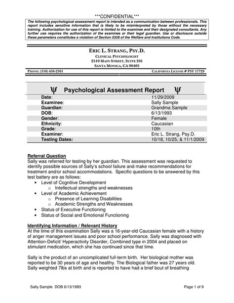 Psychoeducational Report Template