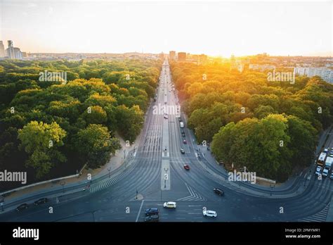 Aerial View Of Tiergarten Park And Bundesstrasse 2 Highway At Sunset