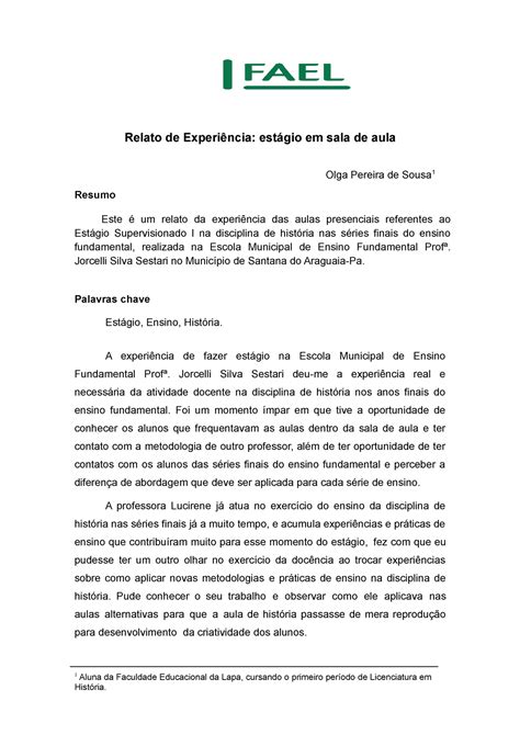 Exemplo De Relato De Experiencia BRAINCP