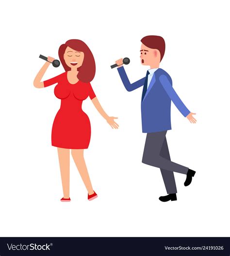 Artists Woman And Man Singing Song Concert Vector Image