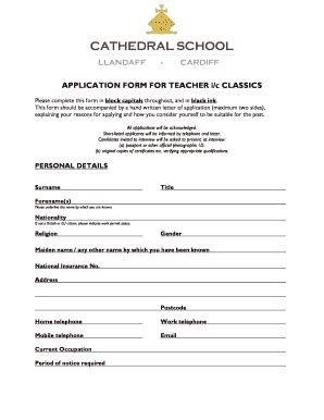 Fillable Online Tes Co Application Form For Teacher I C Classics The