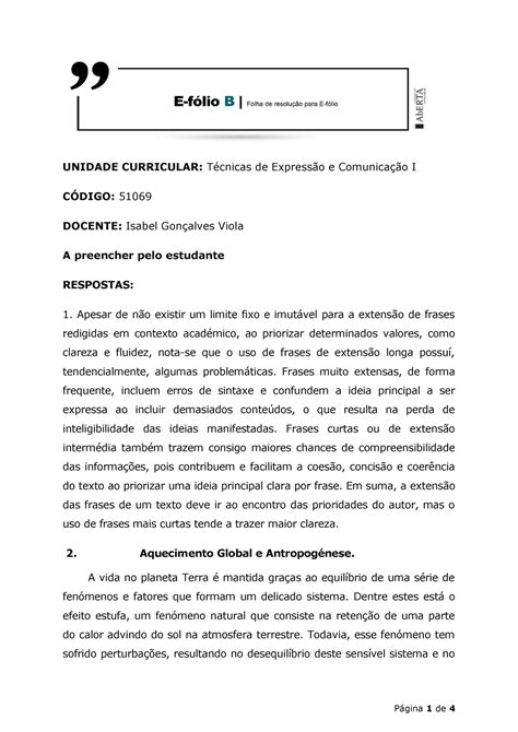 Efolio B Resolucao Unidade Curricular T Cnicas De Express O E