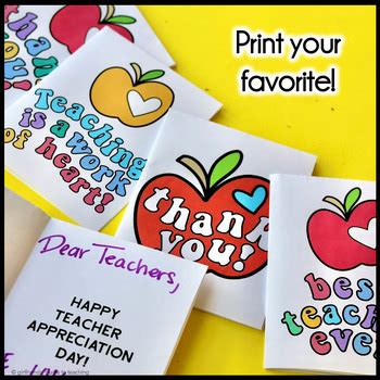 Teacher Appreciation Day Cards| Printable Thank You Cards for Teachers ...