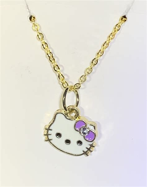 Gold Hello Kitty Charm Pendant On A Gold Necklace Chain Ebay